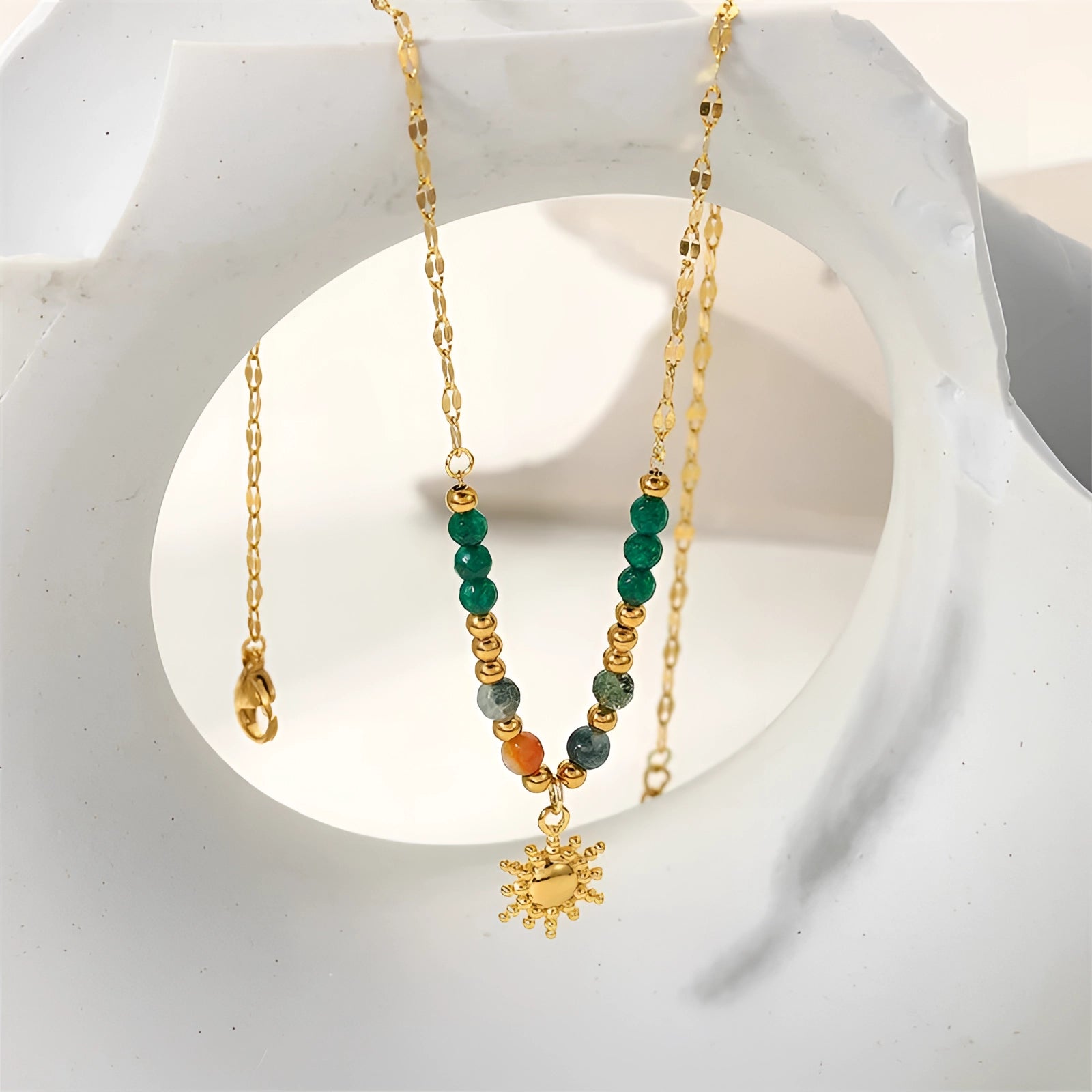 CelesteAura™ Beaded Sun Charm Necklace — Glow With Bohemian Warmth