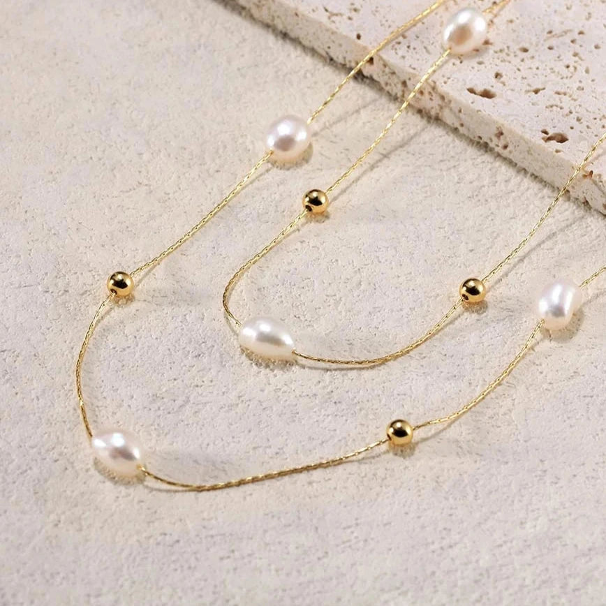 Aviora™ Sterling Silver Pearl Necklace — Elegant Layers, Endless Shine