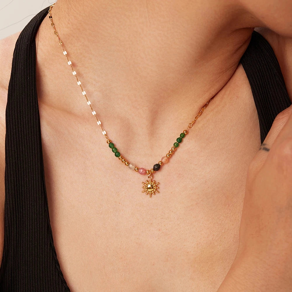 CelesteAura™ Beaded Sun Charm Necklace — Glow With Bohemian Warmth