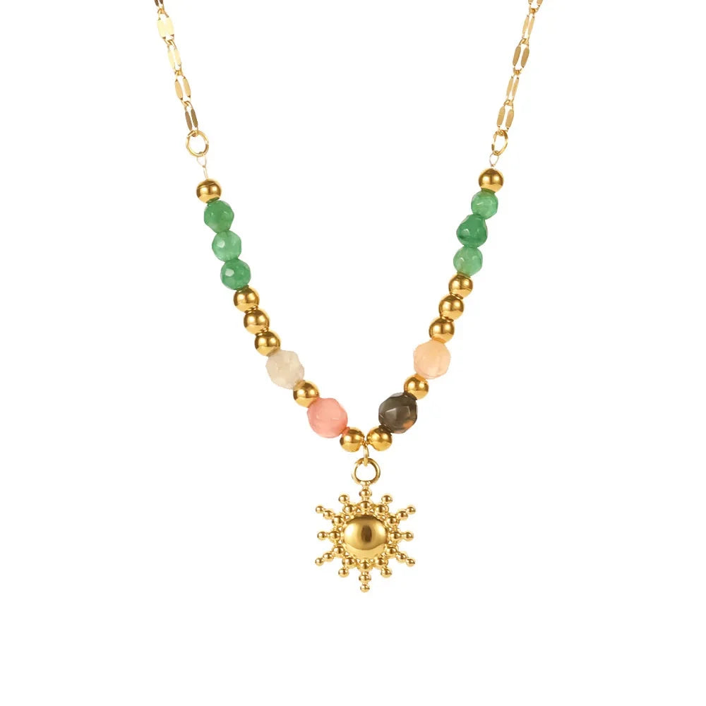 CelesteAura™ Beaded Sun Charm Necklace — Glow With Bohemian Warmth