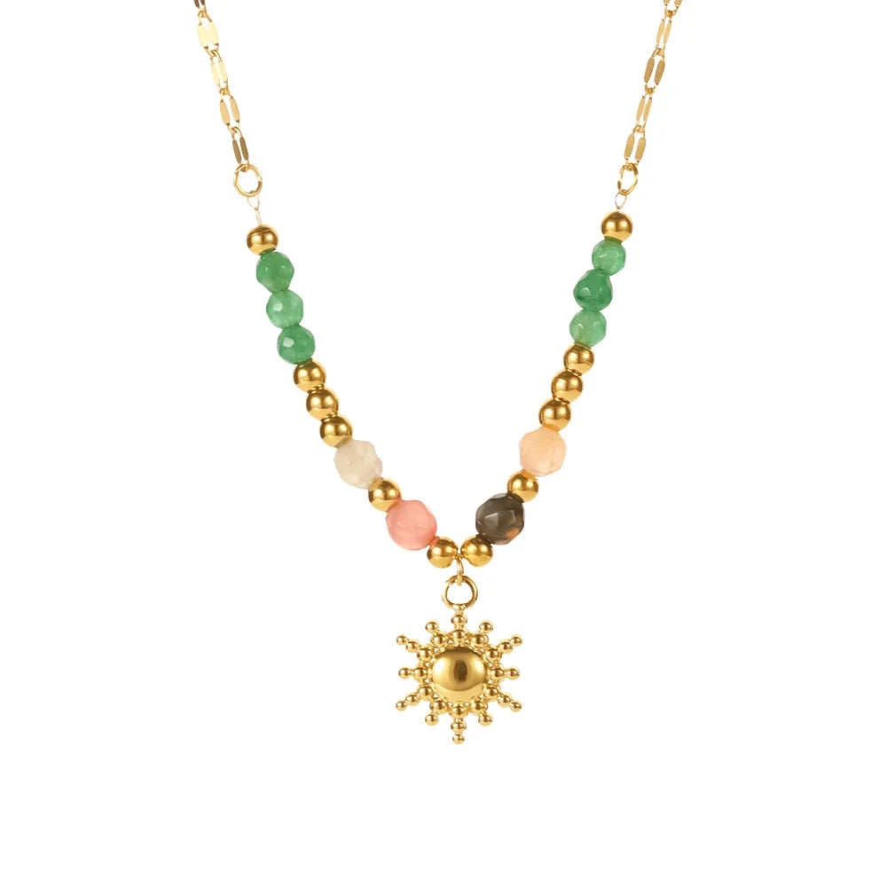 CelesteAura™ Beaded Sun Charm Necklace — Glow With Bohemian Warmth