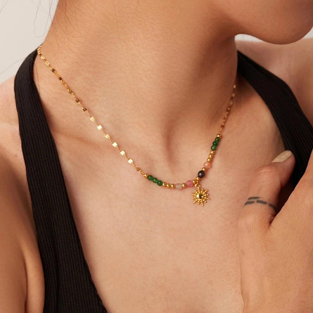 CelesteAura™ Beaded Sun Charm Necklace — Glow With Bohemian Warmth