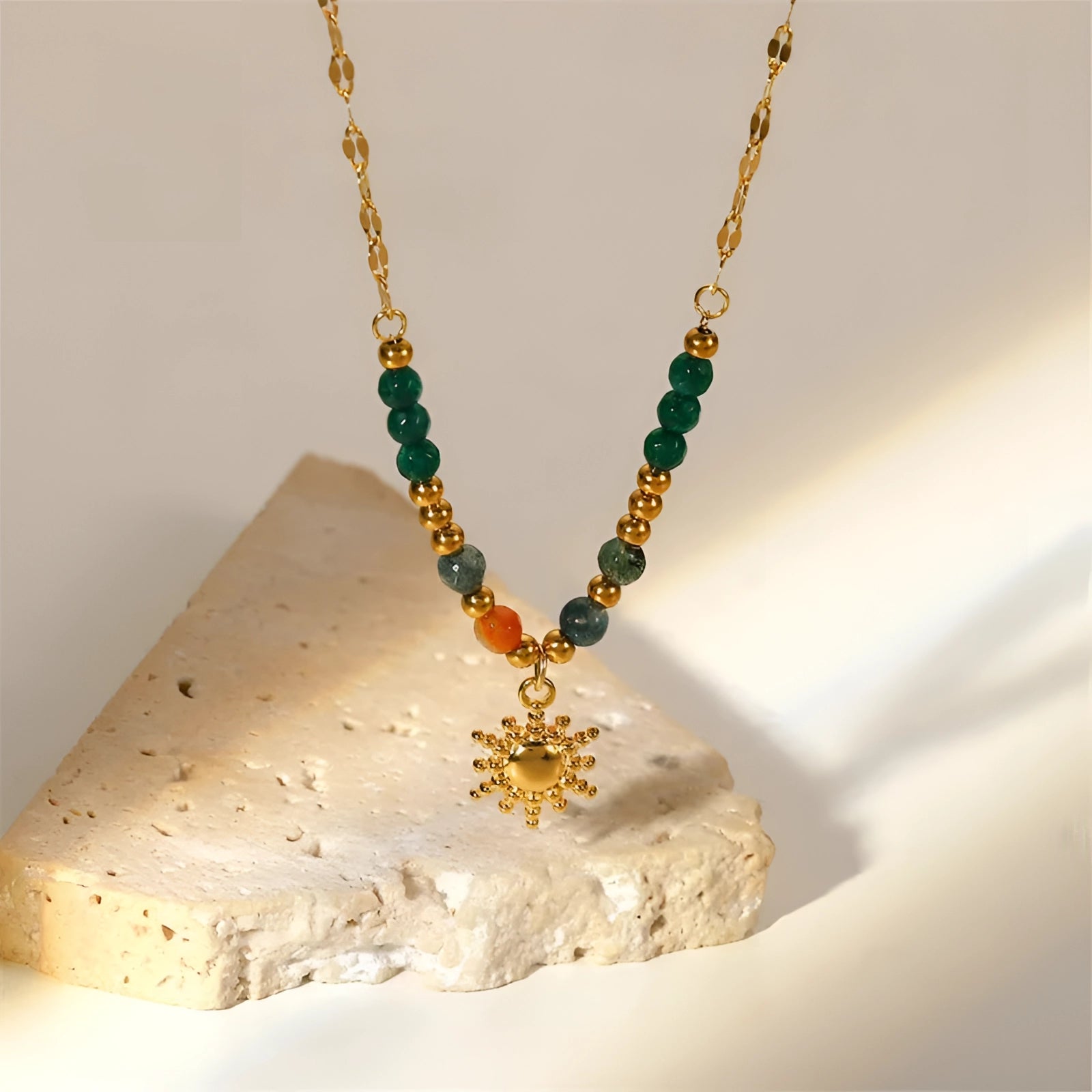 CelesteAura™ Beaded Sun Charm Necklace — Glow With Bohemian Warmth